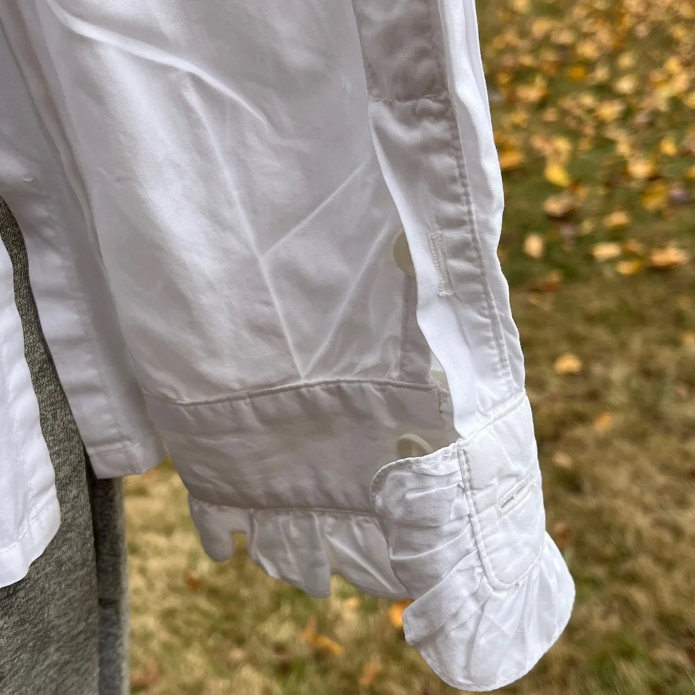 White Piecrust Ruffle Collar Button Down Zelda Blouse White - Picture 3 of 5